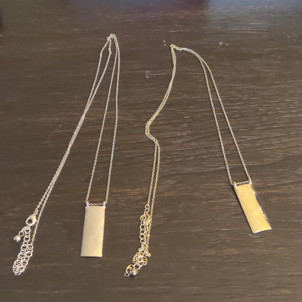 Two Rectangular Bar Pendant Textured Hammered Necklace